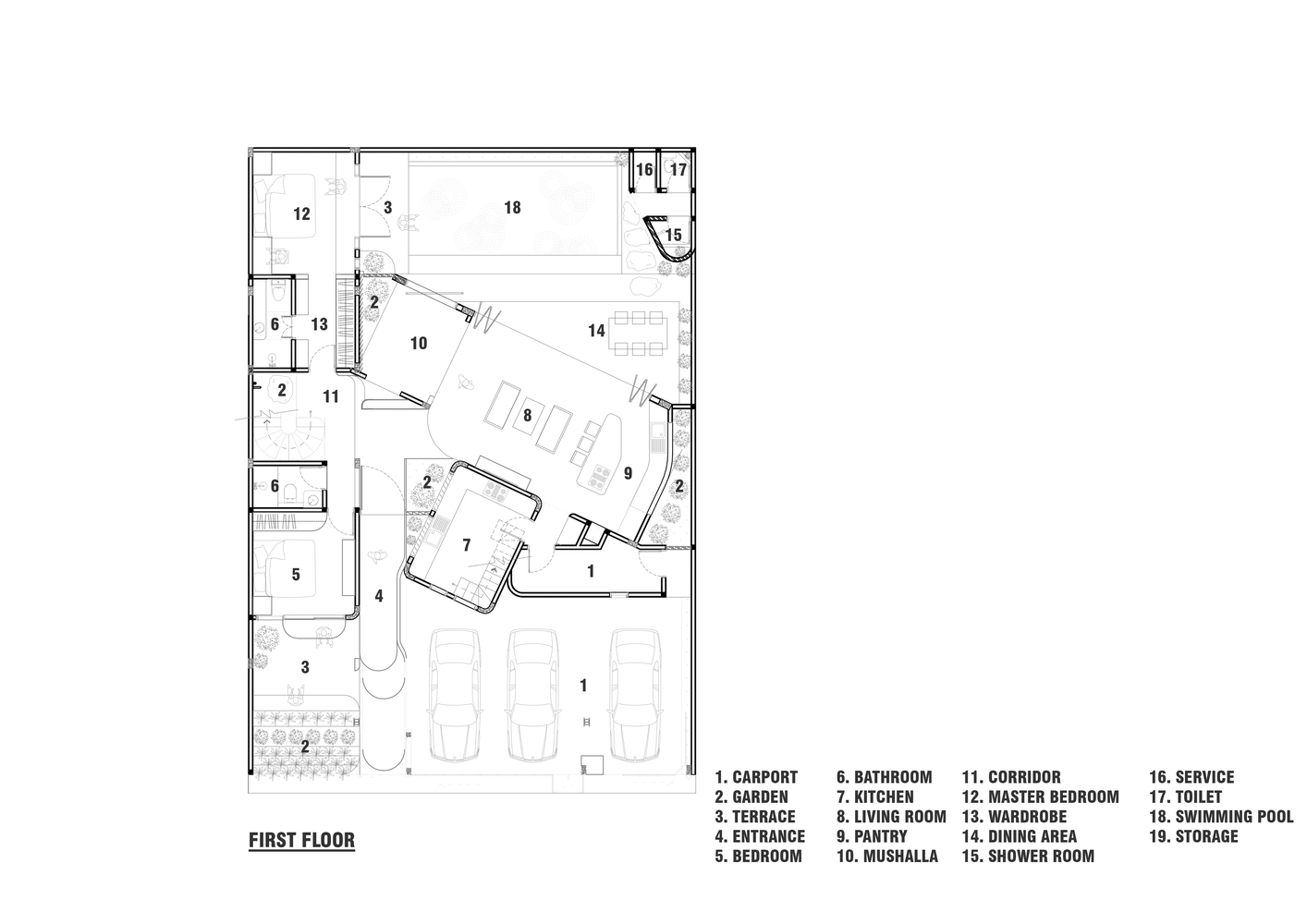 1st floor plan Distracted House, Source by Ismail Solehudin Architecture