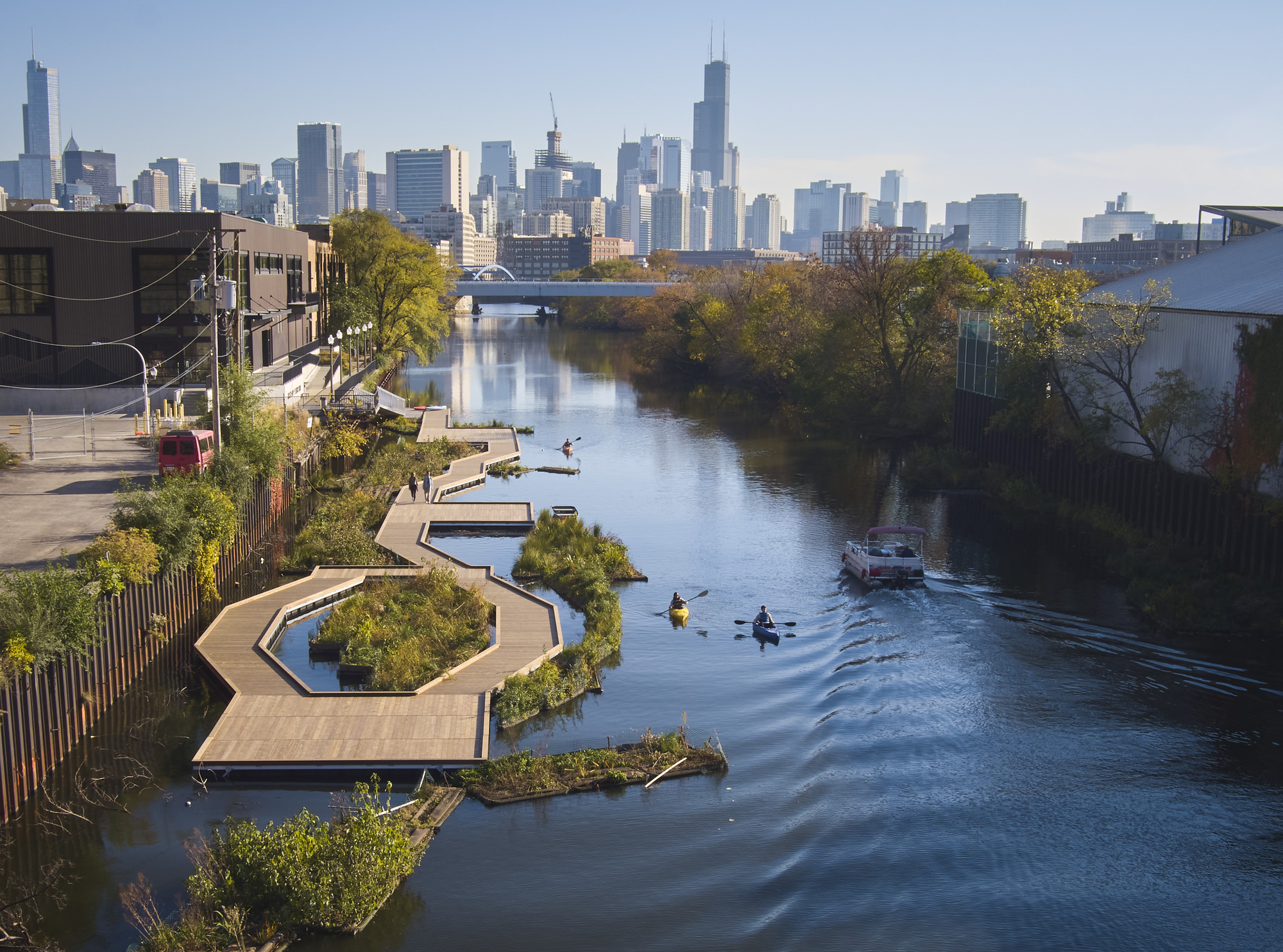 The Wild Mile stretches along the Chicago River as a floating eco-park