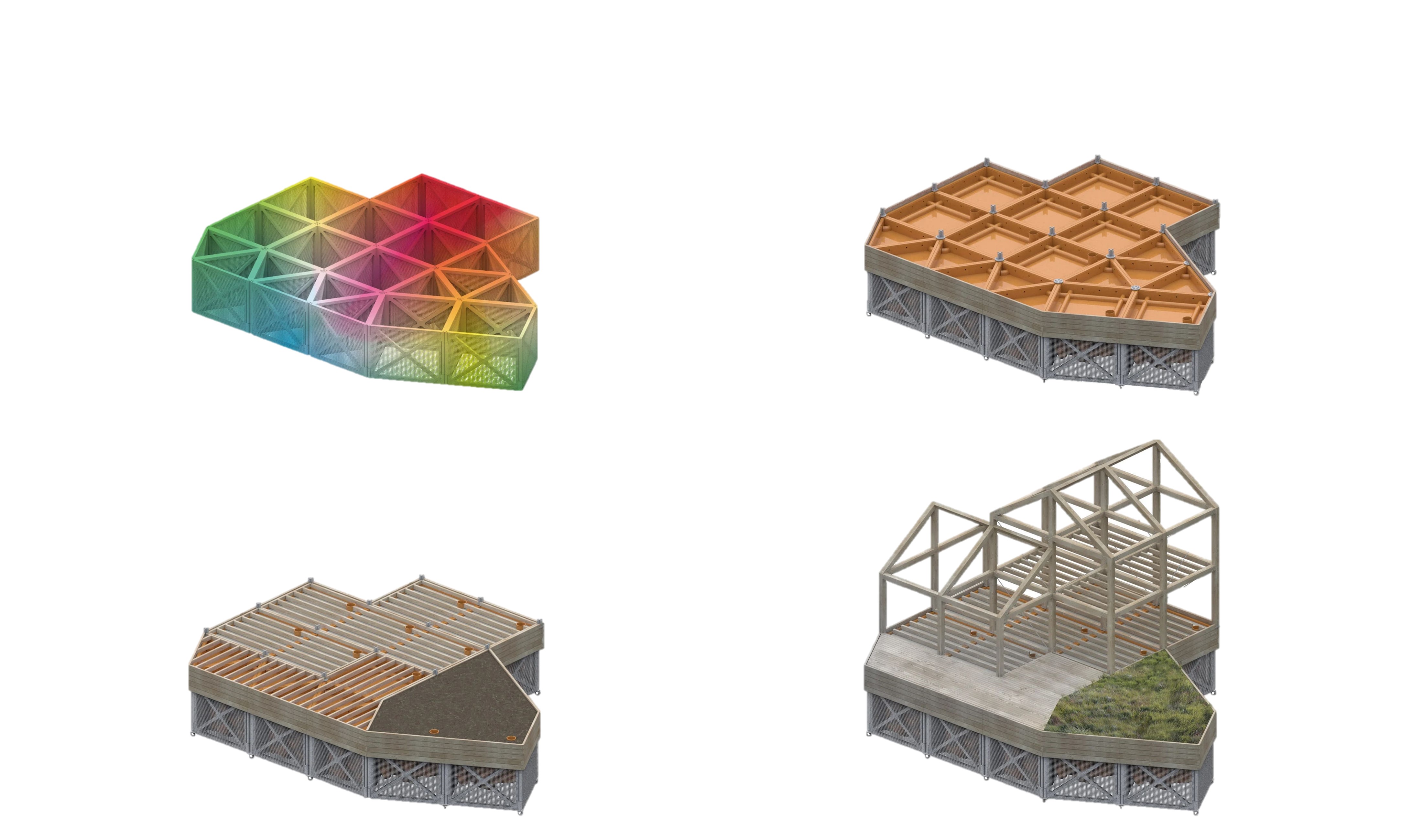 Construction scheme of flat-pack modules for Land on Water projects