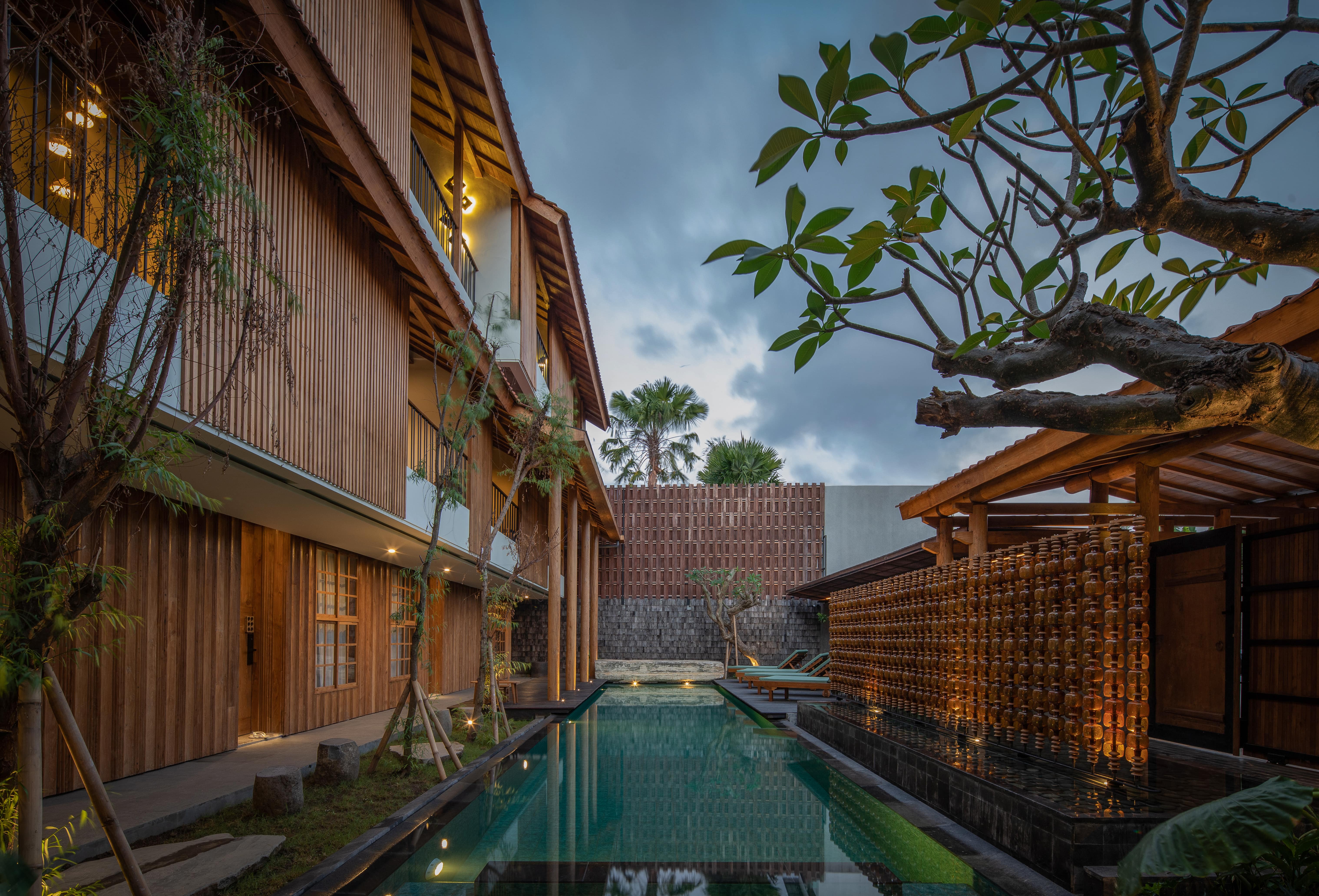 The apartment courtyard is complete with a swimming pool that is kept private