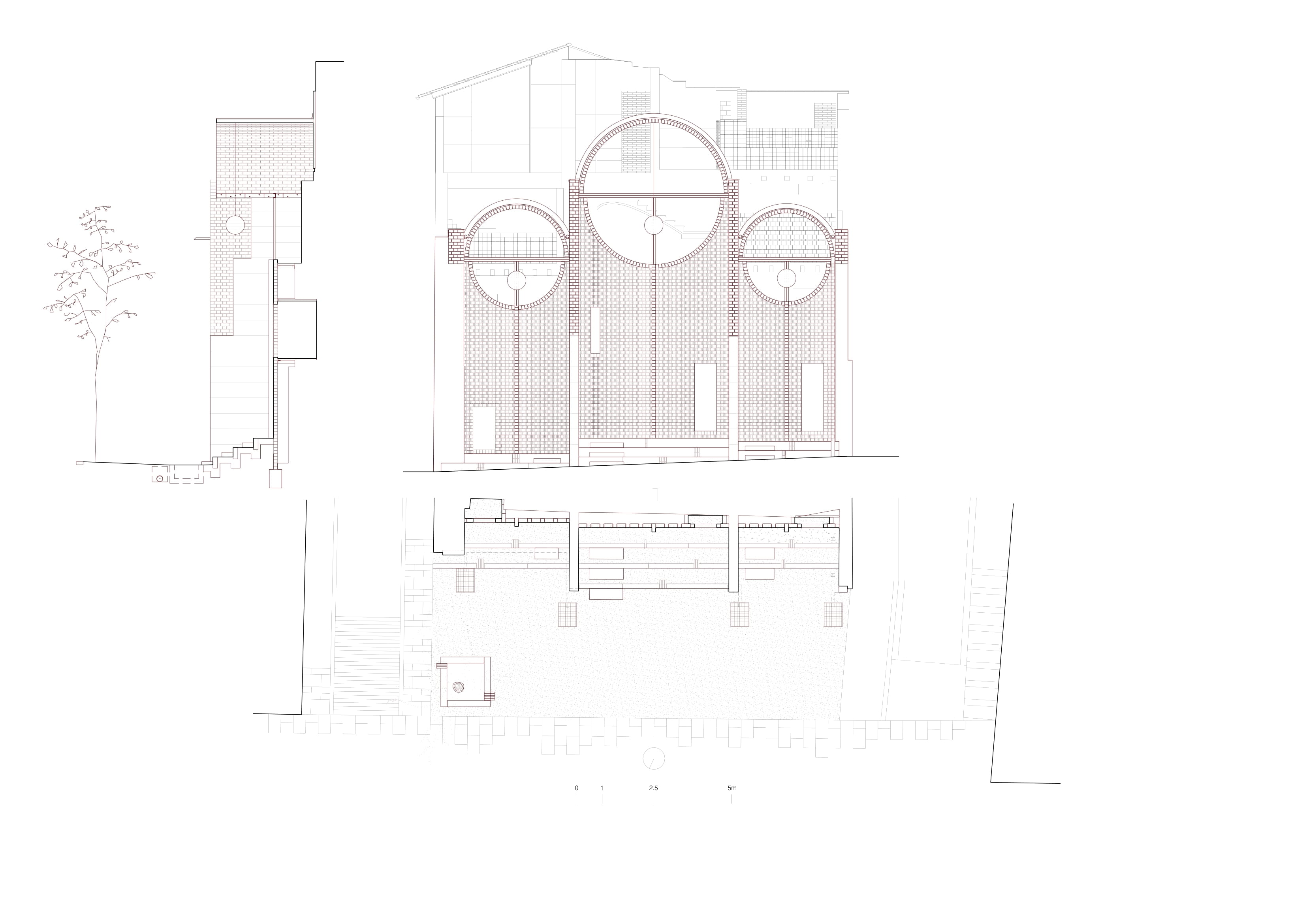 Plan, elevation, and section