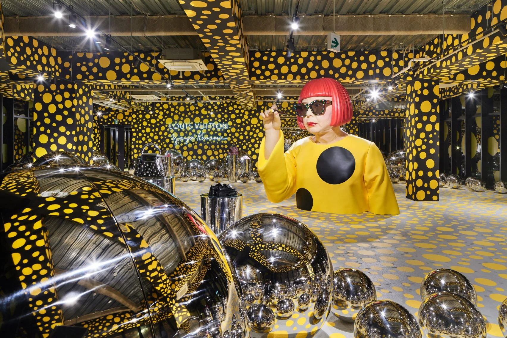 An installation that looks like Yayoi Kusama at the LV Store, Tokyo