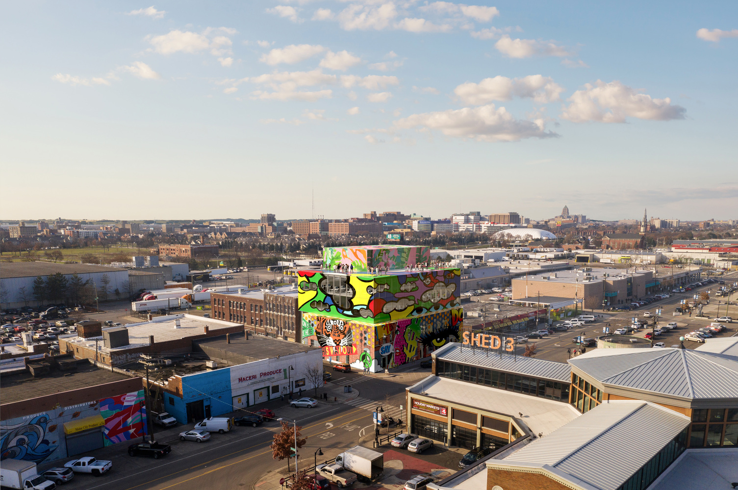 Glass Mural on a building in Detroit's Eastern Market area