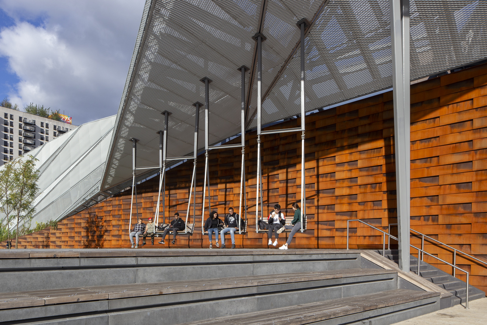 Pier 35 of the East River Waterfront as an eco-friendly park with metal screens