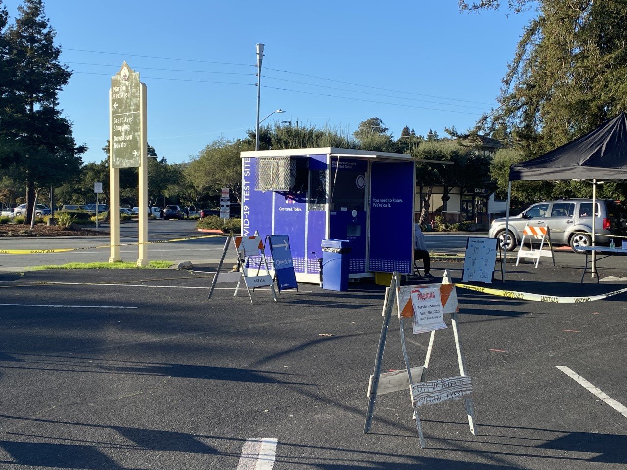 Purple stand greets the patients