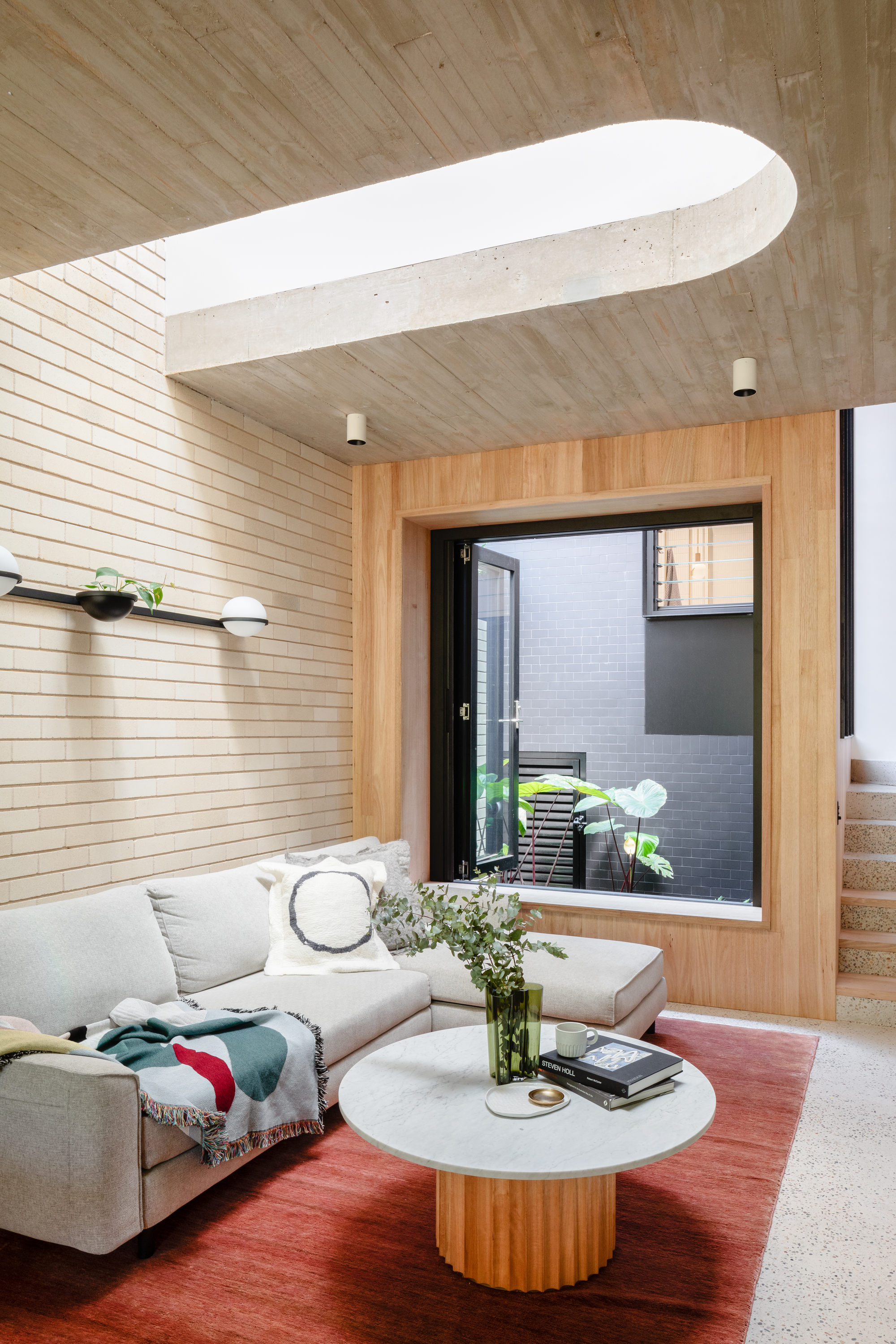 Living room with curved skylights on it