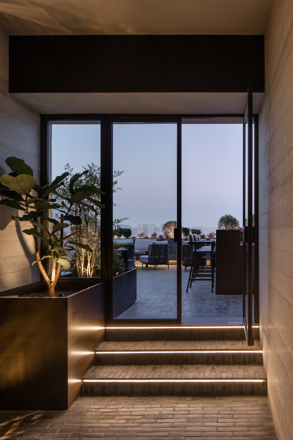 Glass Doors Leading to the Outdoor Terrace