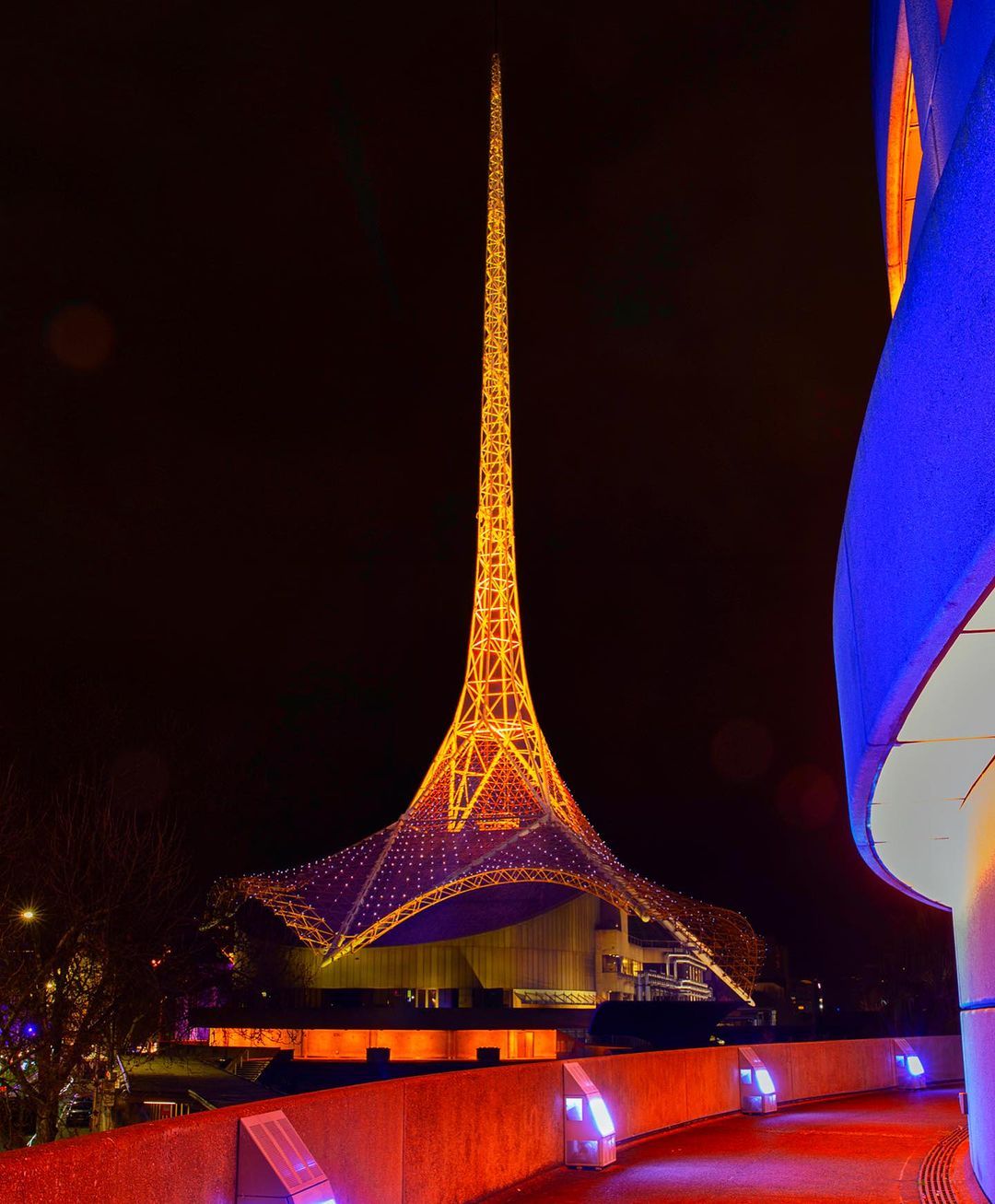 Modern lighting features at the spire of Arts Centre Melbourne