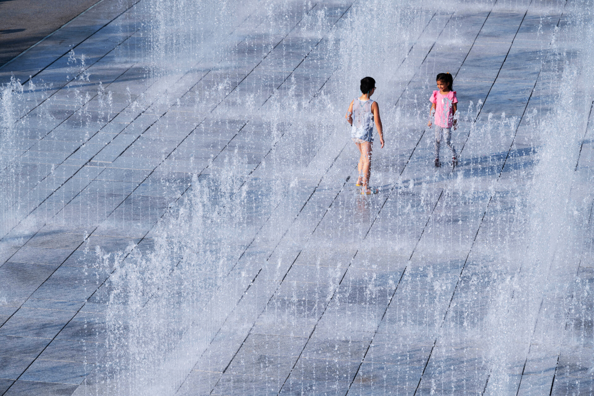 Fountain in the Tianjin 4A Sports Park's plaza