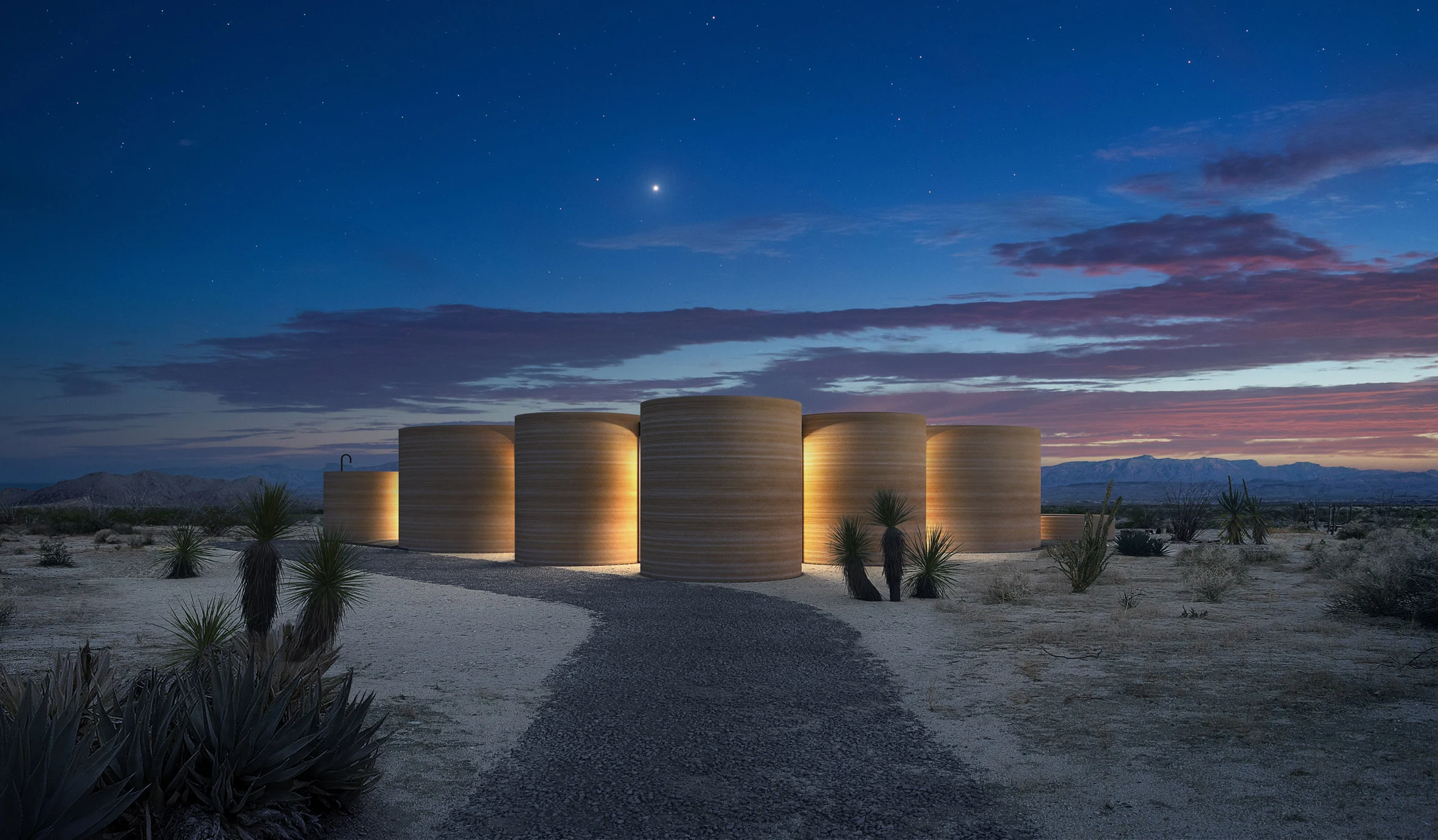 The night sky view at EL Cosmico is full of warm light