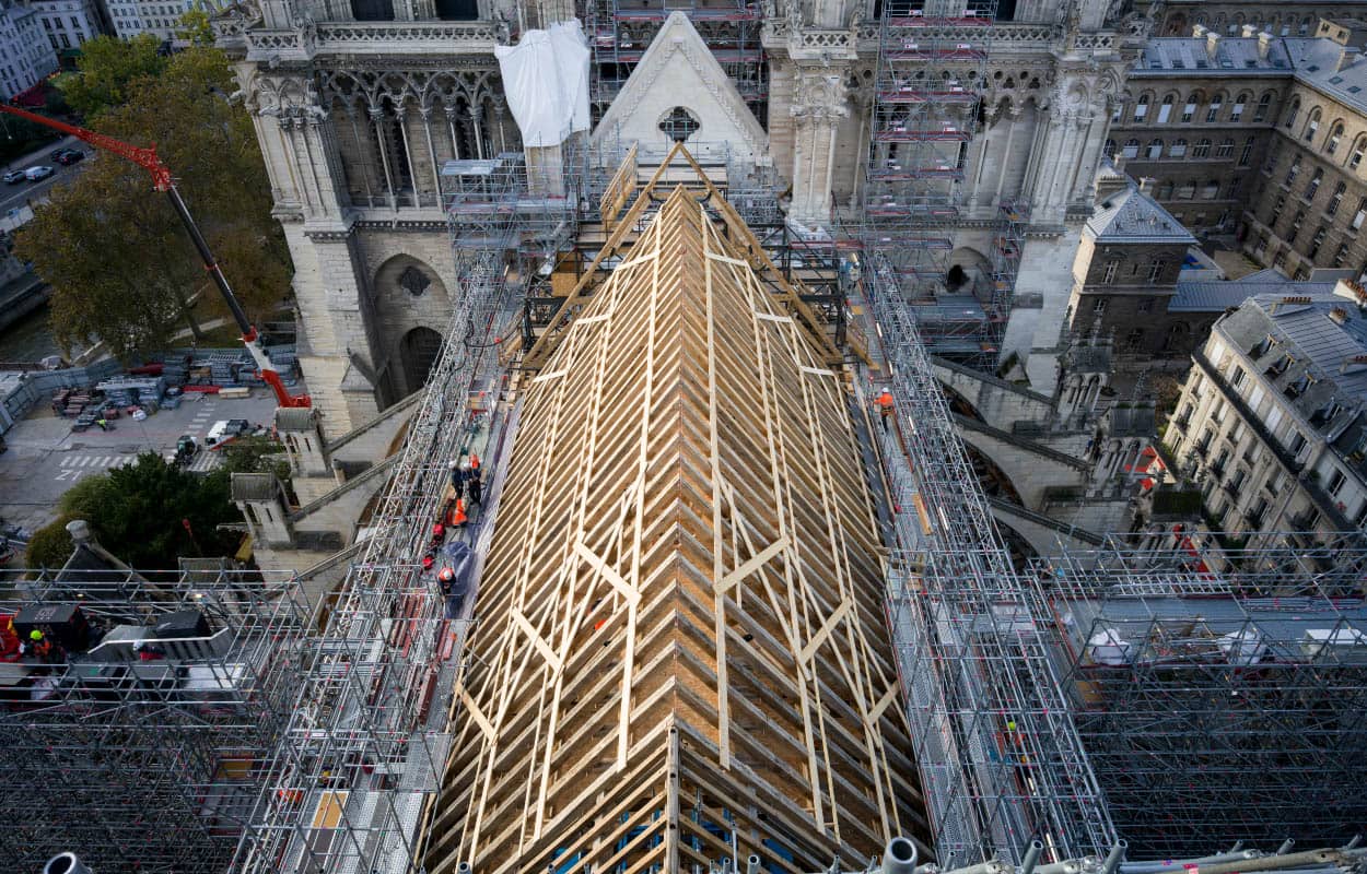 Notre Dame Cathedral wooden roof trusses (cr: Relais Du Louvre)