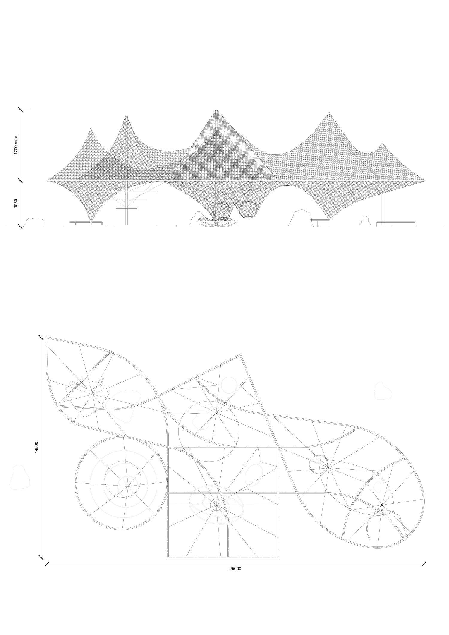 Top view and section of Murmuration Installation