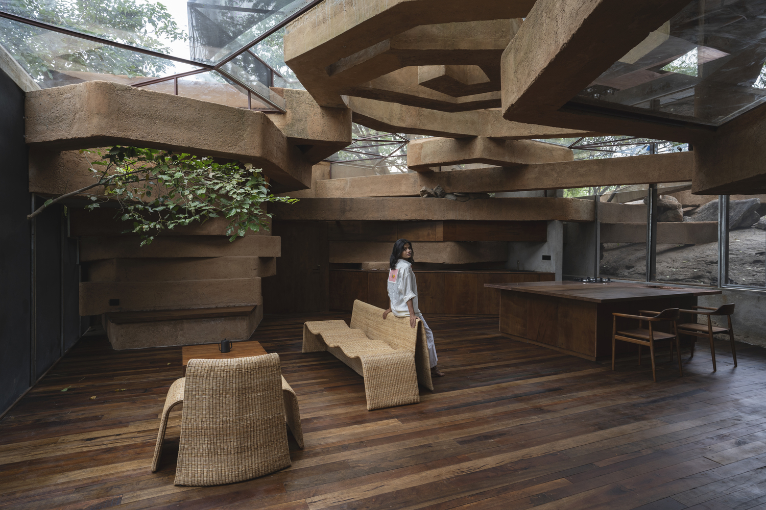 Furniture is made from natural materials to harmonize the building