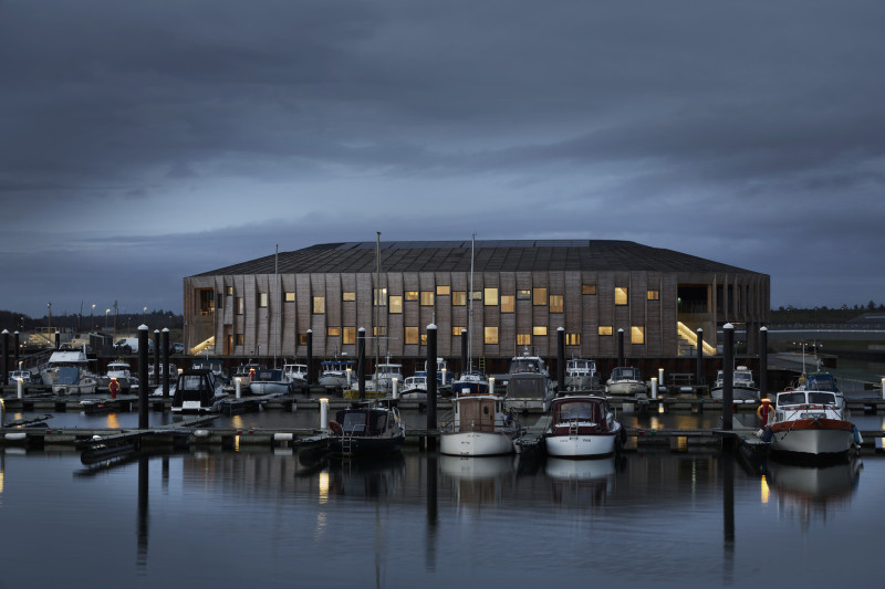 view of Esbjerg Maritime Center from the sea , Photo by wichmann+bendtsen photography
