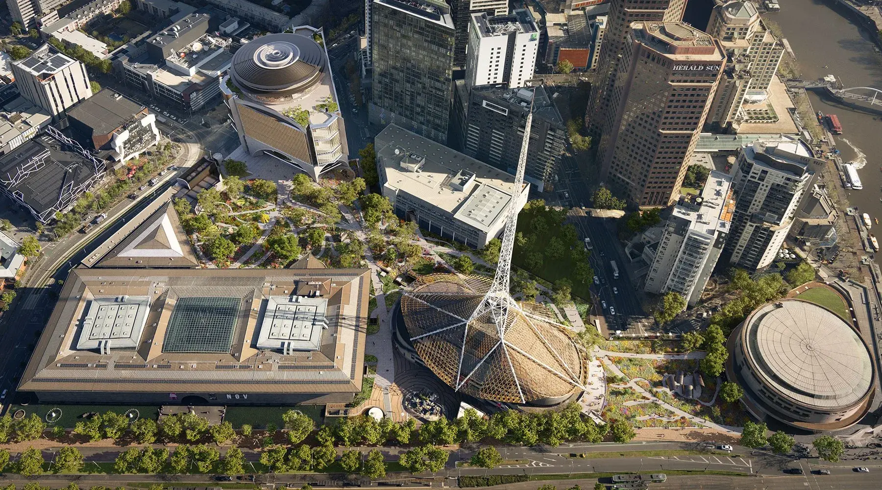 An Aerial Render View of Laak Boorndap (cr: Melbourne Arts Precinct)