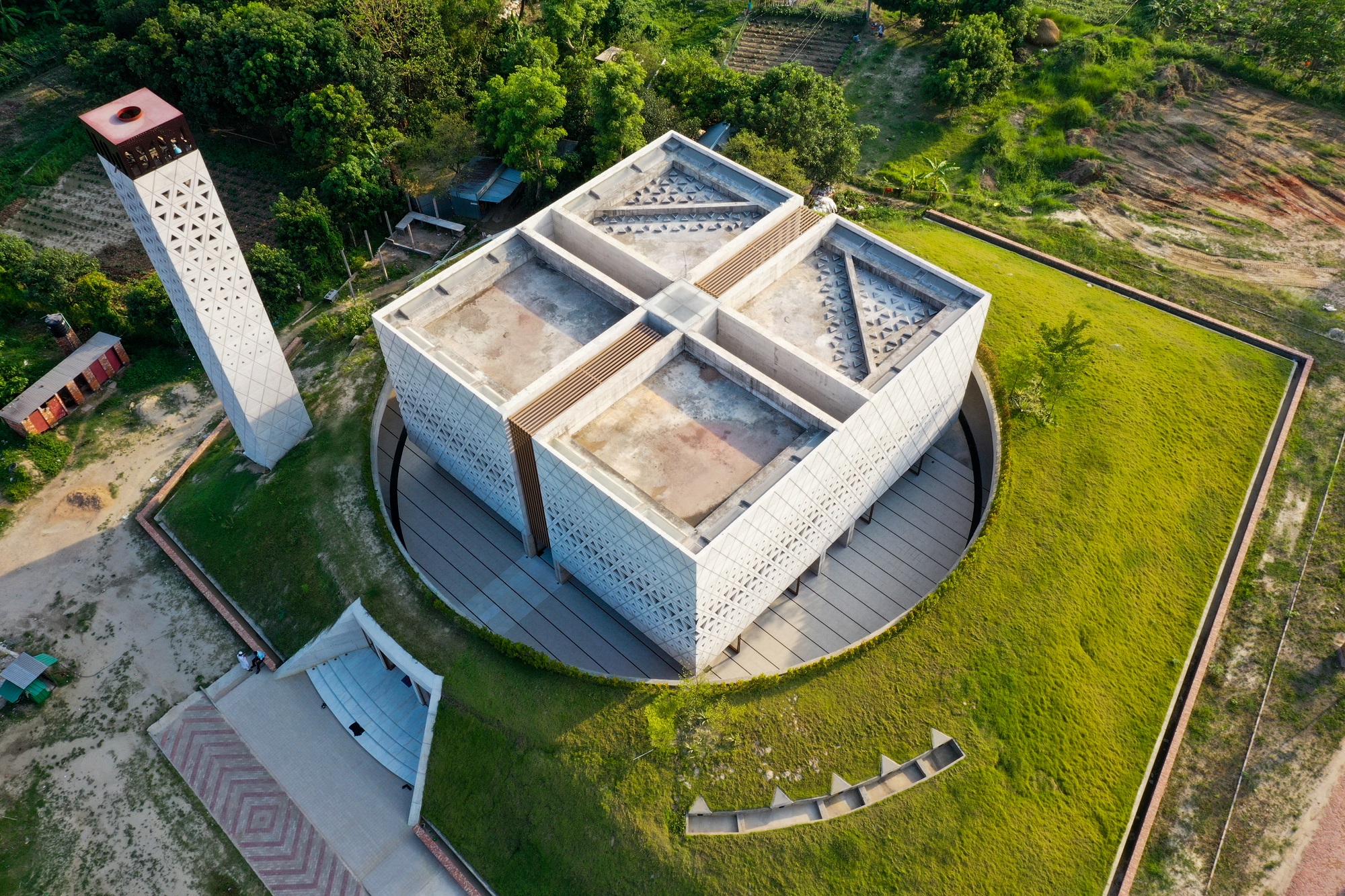 The view of the Aman Mosque from above, which shows the pure form of the main mass