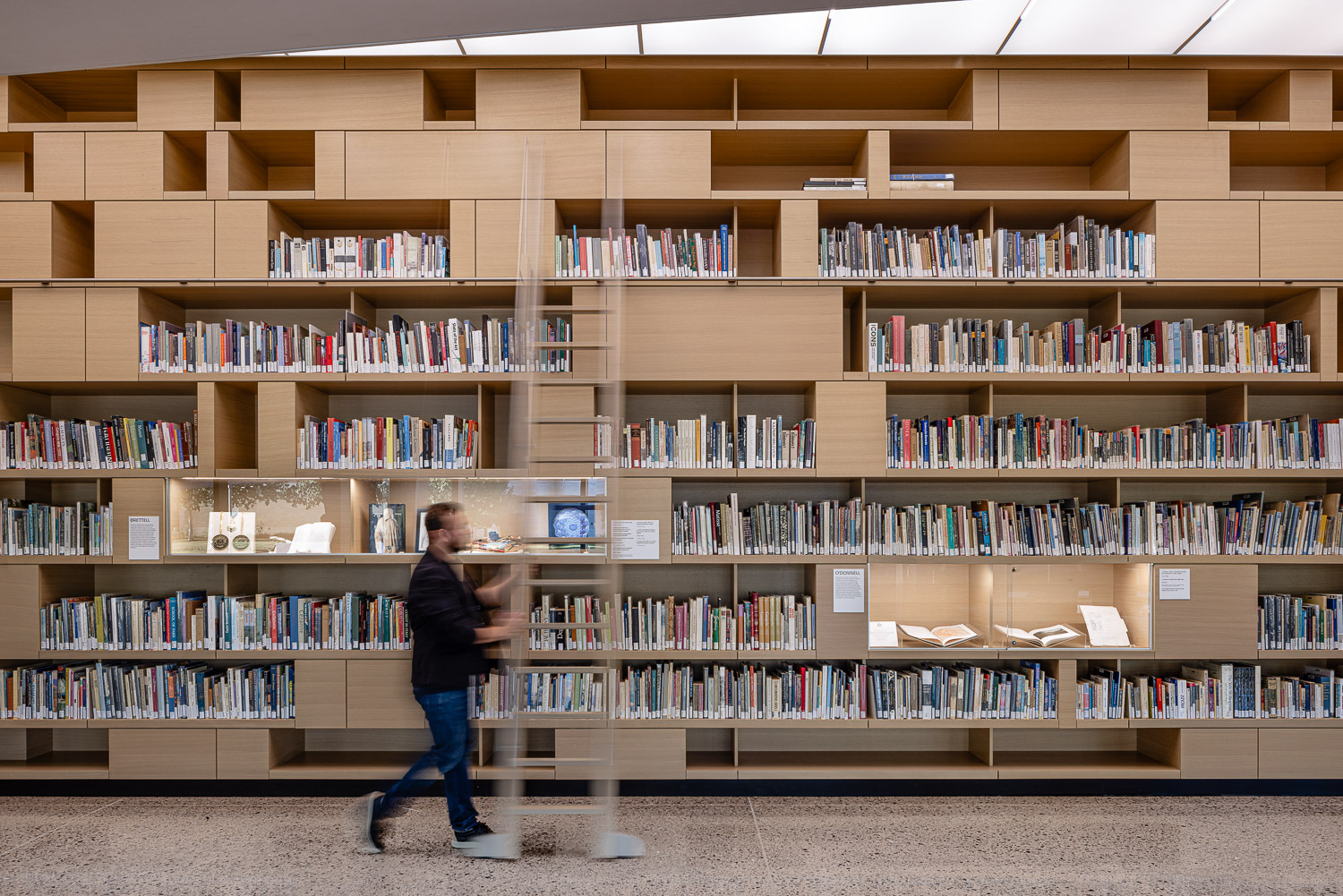 A library at the Edith and Peter O'Donnell Jr. Athenaeum