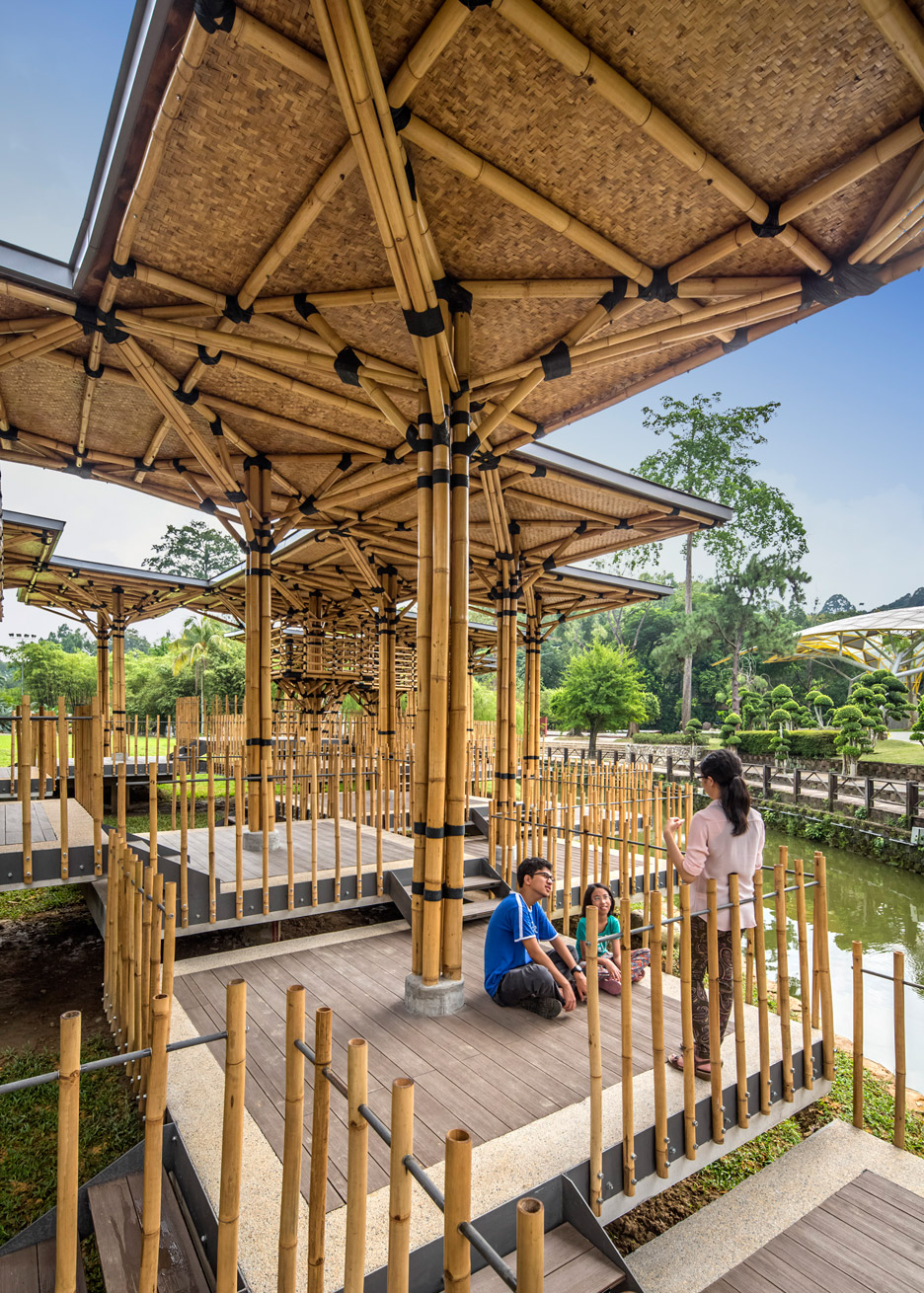 Bamboo poles that branch like a tree in the Bamboo Playhouse