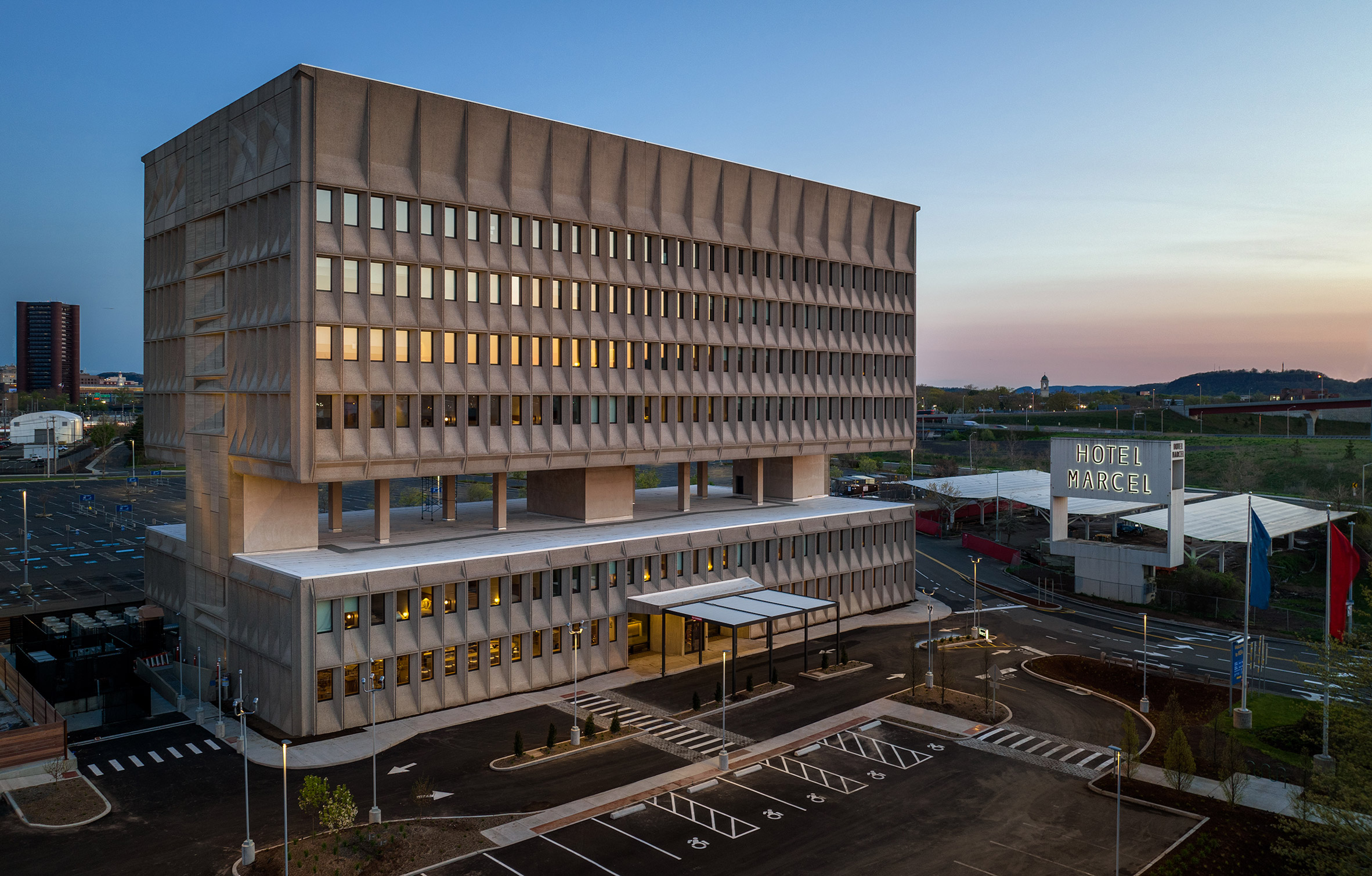 The appearance of Hotel Marcel, which was previously just a brutalist building that was long unused