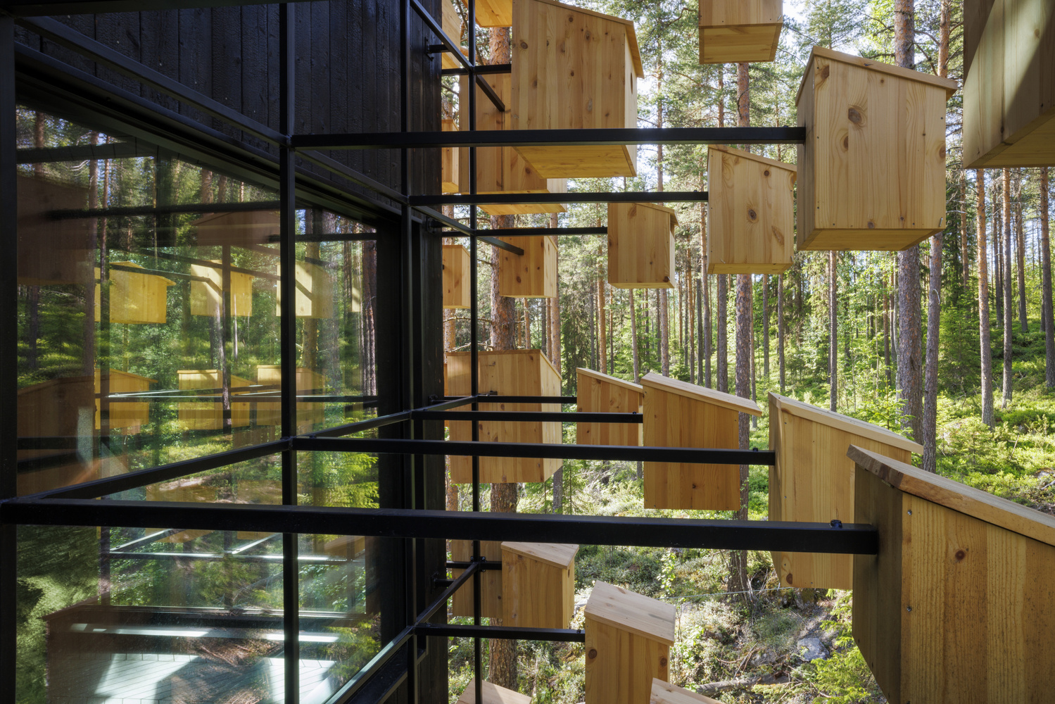 The birdhouses supporting structure in Biosphere by Bjarke Ingels Group (BIG)