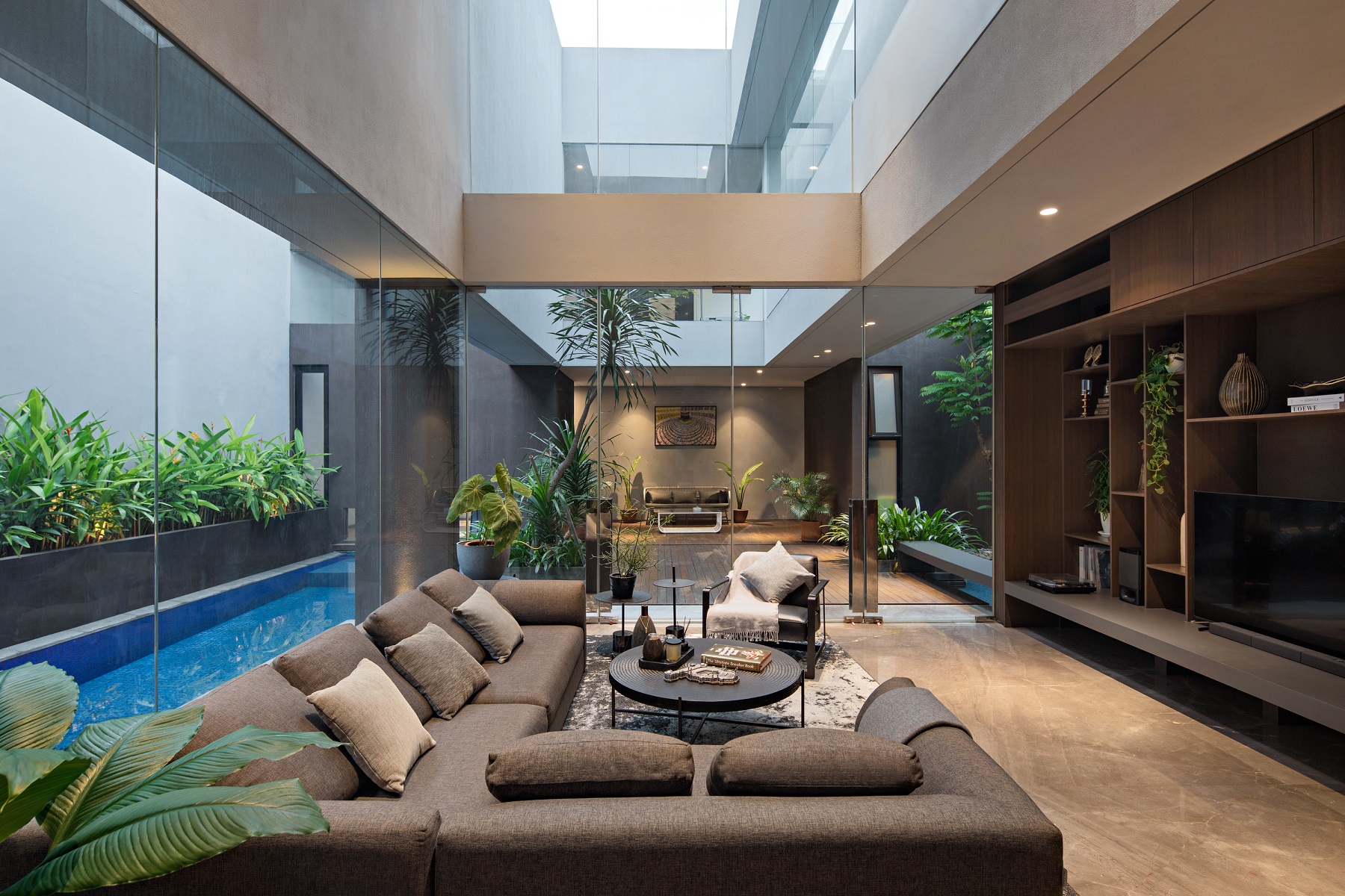 Interior view of the living room RifBagus House, Photo by Mario Wibowo