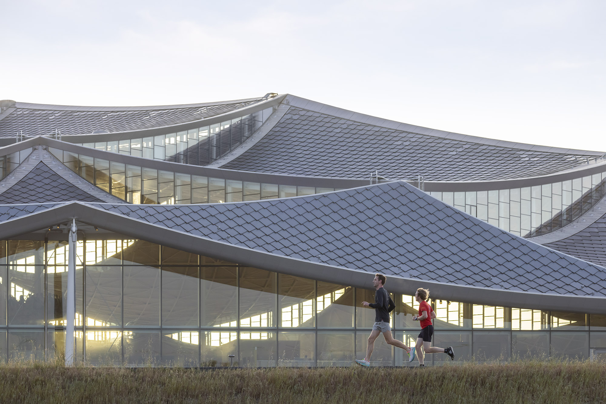 The canopy superstructure connects indoor and outdoor spaces