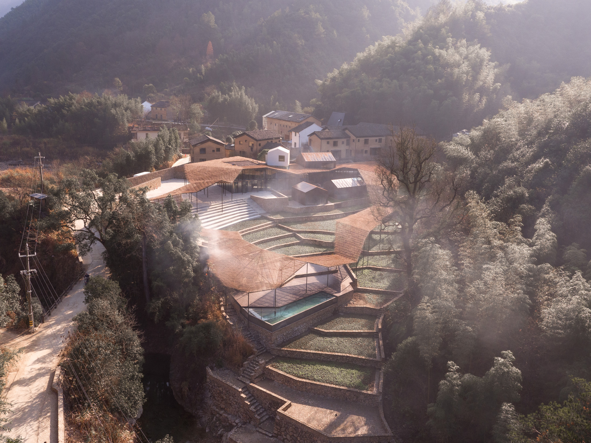 Mist and clouds in Flowing Cloud Pavilion's site