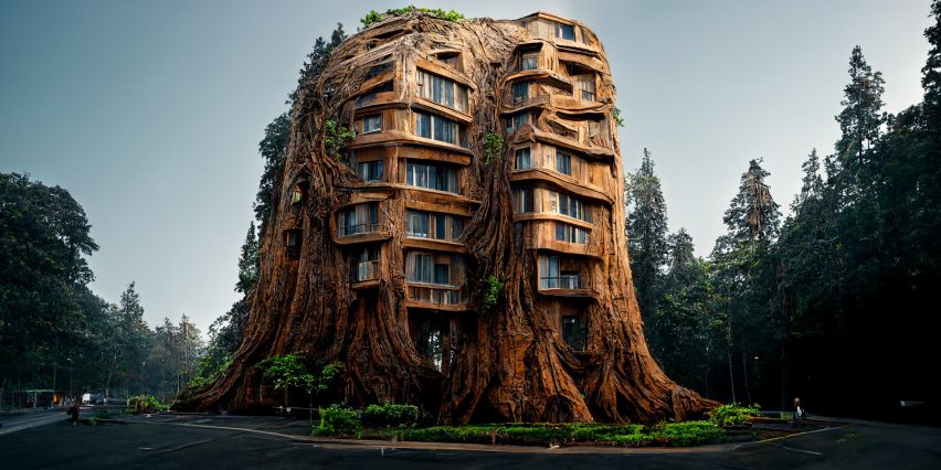 Manah Bhata uses Midjourney to create images that show nature blended with architecture, Source by Dezeen