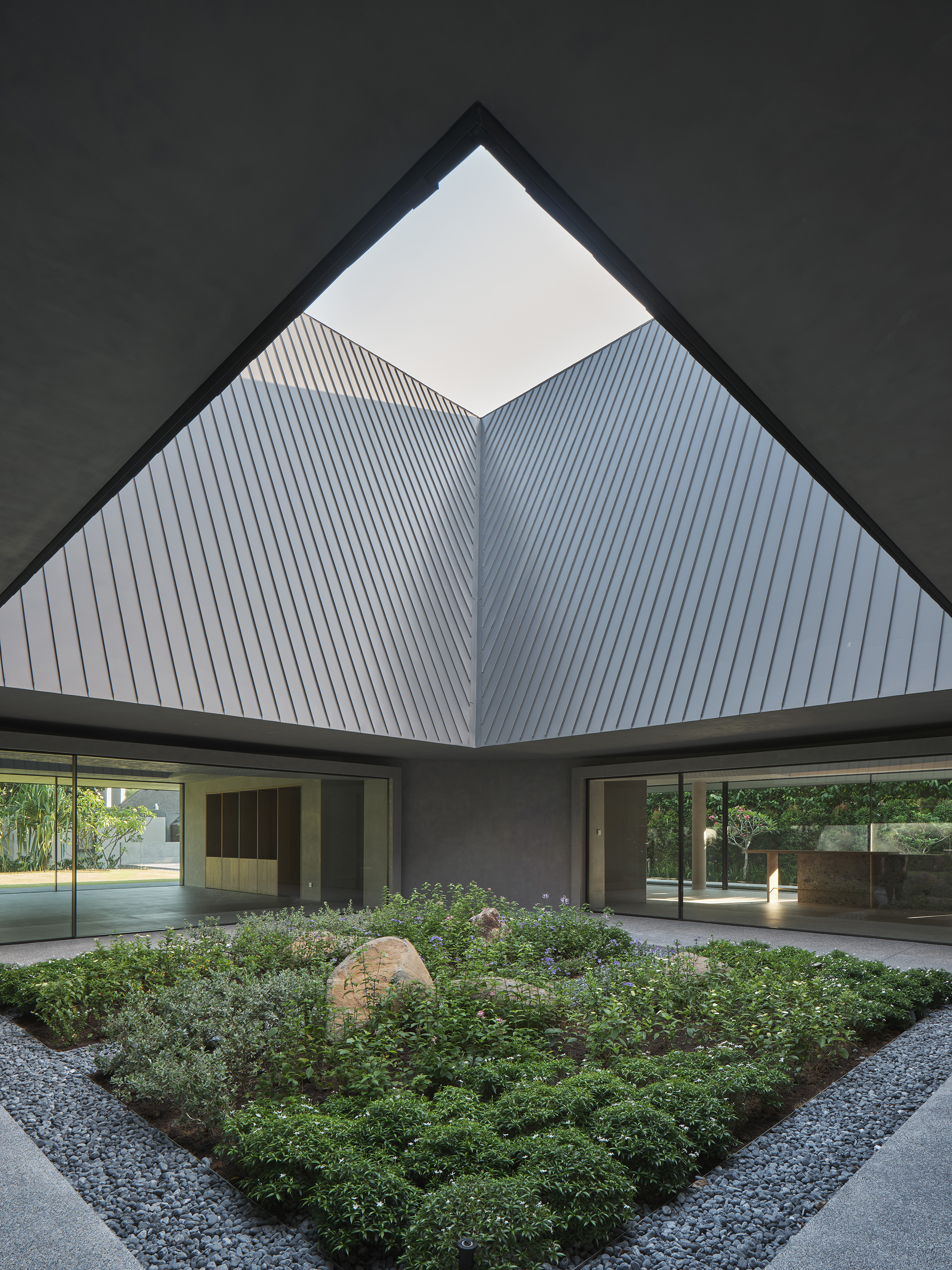 central garden surrounded by communal spaces