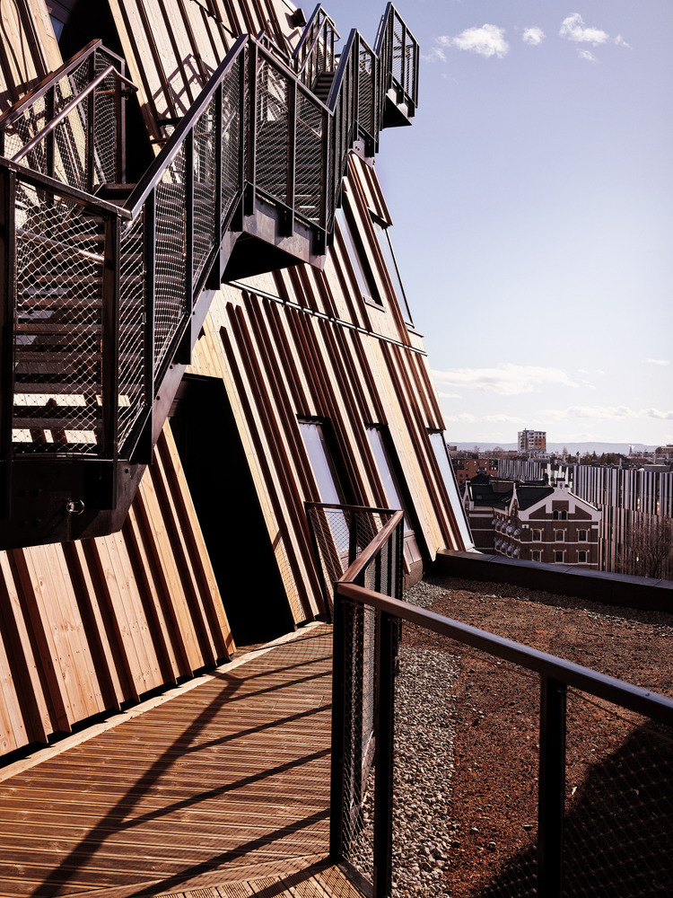 Wooden clad facade of Vertikal Nydalen